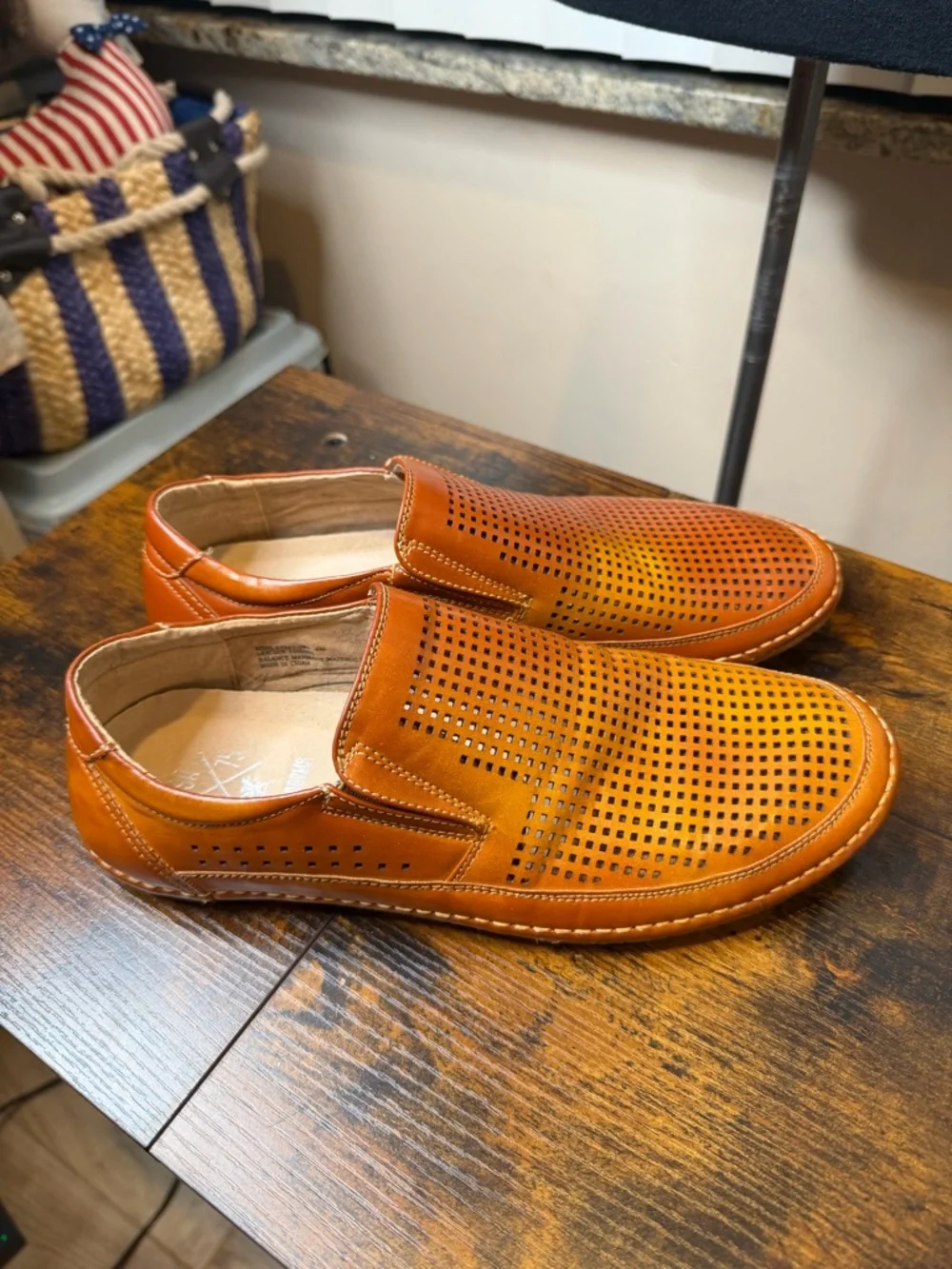 Stacy Adams Loafer Mens Shoes Light Brown Perforated Slip On Casual Size 8